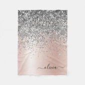 Rose Gold - Schwarz Rosa Silber Glitzer Monogramm Fleecedecke (Vorderseite)
