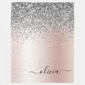 Rose Gold - Schwarz Rosa Silber Glitzer Monogramm Fleecedecke (Vorderseite)