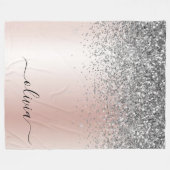 Rose Gold - Schwarz Rosa Silber Glitzer Monogramm Fleecedecke (Vorderseite (Horizontal))