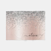 Rose Gold - Schwarz Rosa Silber Glitzer Monogramm Fleecedecke (Vorderseite (Horizontal))