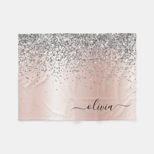 Rose Gold - Schwarz Rosa Silber Glitzer Monogramm Fleecedecke (Vorderseite (Horizontal))