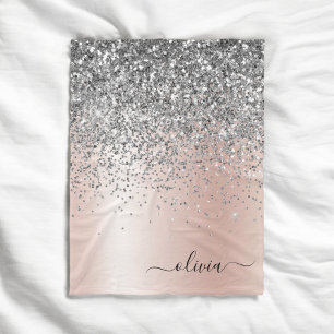 Rose Gold - Schwarz Rosa Silber Glitzer Monogramm Fleecedecke