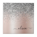 Rose Gold - Schwarz Rosa Silber Glitzer Monogramm Fliese<br><div class="desc">Rose Gold - Rosa- und Silberne Imitate Foil metallic sparkle Glitzer gebürstete Metal Monogram Name und Initial Keramik Tiles. Das macht den perfekten 16 Geburtstag,  Hochzeit,  Brautparty,  Jubiläum,  Babydusche oder Junggeselinnen-Abschied Geschenk für jemanden,  der Lieben glamourösen Luxus und schicke Stile.</div>