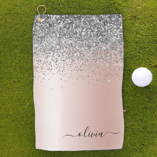 Rose Gold - Schwarz Rosa Silber Glitzer Monogramm Golfhandtuch