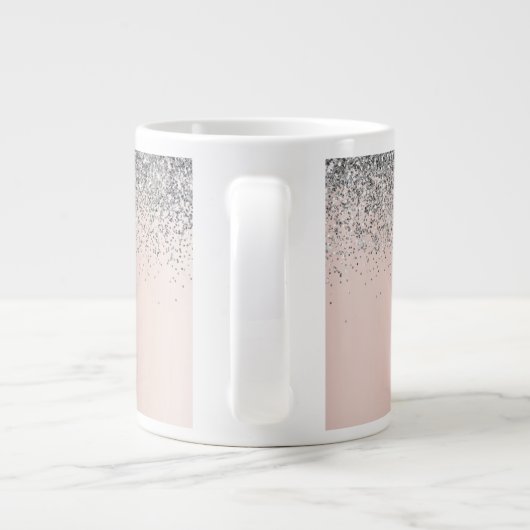 Rose Gold - Schwarz Rosa Silber Glitzer Monogramm Jumbo-Tasse (Rückseite)