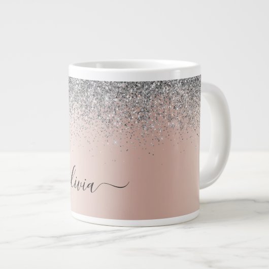 Rose Gold - Schwarz Rosa Silber Glitzer Monogramm Jumbo-Tasse (Vorderseite Rechts)