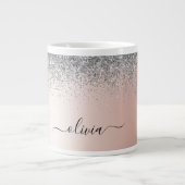 Rose Gold - Schwarz Rosa Silber Glitzer Monogramm Jumbo-Tasse (Vorderseite)