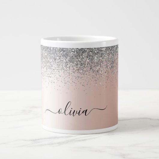 Rose Gold - Schwarz Rosa Silber Glitzer Monogramm Jumbo-Tasse (Vorderseite)