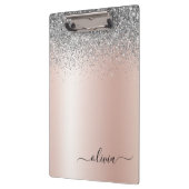 Rose Gold - Schwarz Rosa Silber Glitzer Monogramm Klemmbrett (Links)