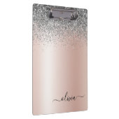Rose Gold - Schwarz Rosa Silber Glitzer Monogramm Klemmbrett (Rechts)