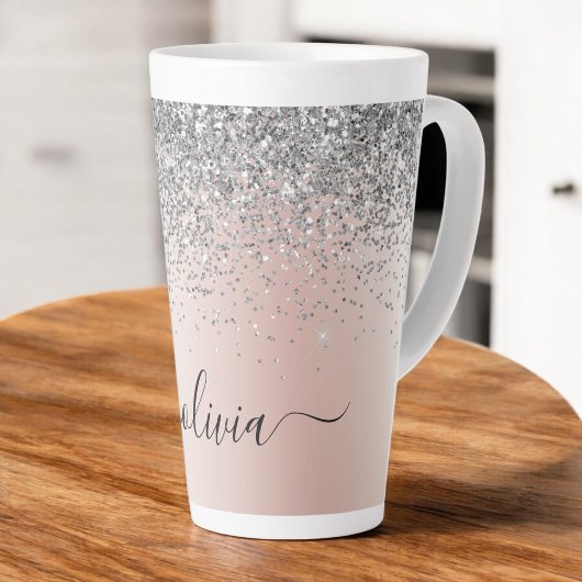 Rose Gold - Schwarz Rosa Silber Glitzer Monogramm Milchtasse