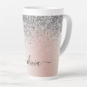 Rose Gold - Schwarz Rosa Silber Glitzer Monogramm Milchtasse (Rechte Ecke)