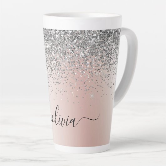 Rose Gold - Schwarz Rosa Silber Glitzer Monogramm Milchtasse (Rechte Ecke)
