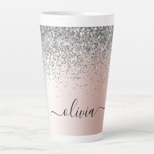Rose Gold - Schwarz Rosa Silber Glitzer Monogramm Milchtasse (Vorderseite)