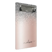 Rose Gold - Schwarz Rosa Silber Glitzer Monogramm Mini Klemmbrett (Schrägansicht)