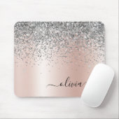 Rose Gold - Schwarz Rosa Silber Glitzer Monogramm Mousepad (Mit Mouse)