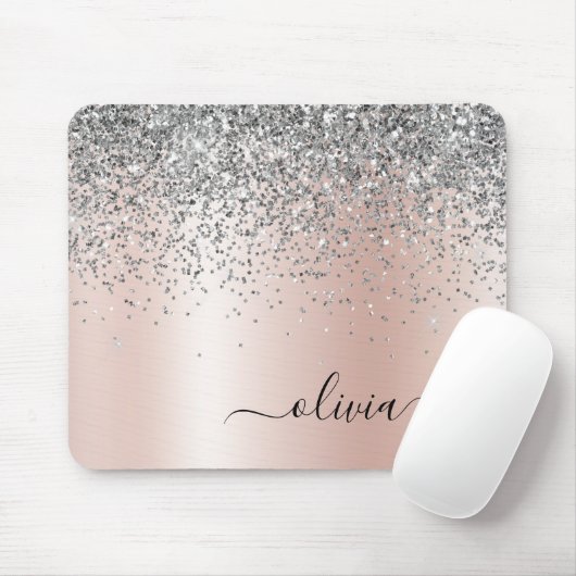 Rose Gold - Schwarz Rosa Silber Glitzer Monogramm Mousepad (Mit Mouse)