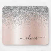 Rose Gold - Schwarz Rosa Silber Glitzer Monogramm Mousepad (Vorne)
