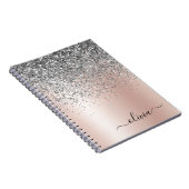 Rose Gold - Schwarz Rosa Silber Glitzer Monogramm Notizblock (Rechte Seite)