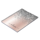 Rose Gold - Schwarz Rosa Silber Glitzer Monogramm Notizblock (Linke Seite)