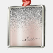 Rose Gold - Schwarz Rosa Silber Glitzer Monogramm Ornament Aus Metall (Links)