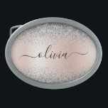 Rose Gold - Schwarz Rosa Silber Glitzer Monogramm Ovale Gürtelschnalle<br><div class="desc">Rose Gold - Rosa- und Silberne Imitate Foil metallic Sparkle Glitzer gebürstete Metal Monogramm Name Gürtel Verschluss. Das macht den perfekten Abschluss, süß 16 16., 18., 21., 30., 40., 50., 60., 70., 80., 90., 100. Geburtstag, Hochzeit, Brautparty, Jubiläum, Babydusche oder Junggeselinnen-Abschied Geschenk für jemanden, der Luxus und Chic Stil Lieben...</div>