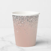 Rose Gold - Schwarz Rosa Silber Glitzer Monogramm Pappbecher (Rückseite)