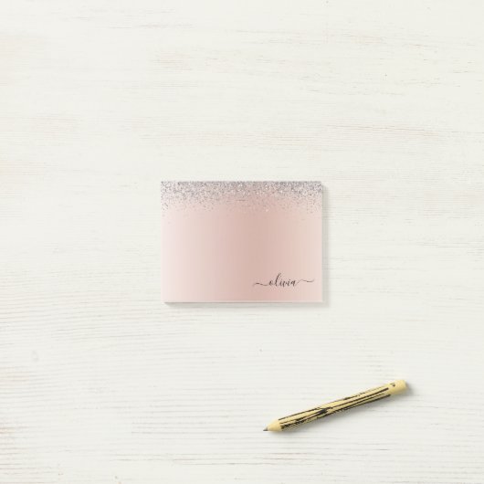 Rose Gold - Schwarz Rosa Silber Glitzer Monogramm Post-it Klebezettel (Auf Schreibtisch)