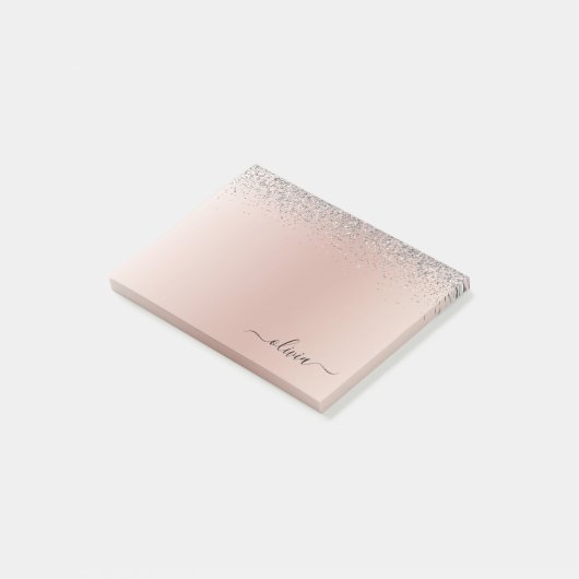 Rose Gold - Schwarz Rosa Silber Glitzer Monogramm Post-it Klebezettel (angewinkelt)