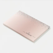 Rose Gold - Schwarz Rosa Silber Glitzer Monogramm Post-it Klebezettel (angewinkelt)