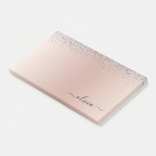 Rose Gold - Schwarz Rosa Silber Glitzer Monogramm Post-it Klebezettel (angewinkelt)
