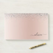 Rose Gold - Schwarz Rosa Silber Glitzer Monogramm Post-it Klebezettel (Auf Schreibtisch)