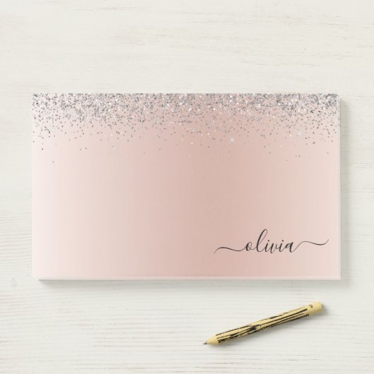 Rose Gold - Schwarz Rosa Silber Glitzer Monogramm Post-it Klebezettel (Auf Schreibtisch)