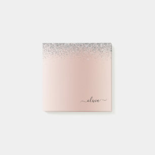 Rose Gold - Schwarz Rosa Silber Glitzer Monogramm Post-it Klebezettel