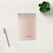Rose Gold - Schwarz Rosa Silber Glitzer Monogramm Post-it Klebezettel (Büro)