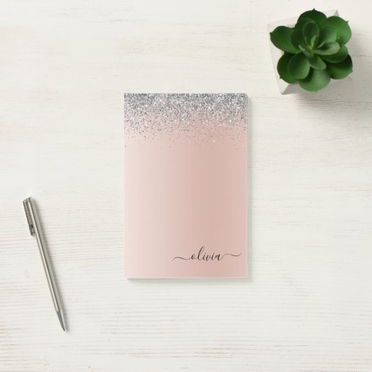 Rose Gold - Schwarz Rosa Silber Glitzer Monogramm Post-it Klebezettel (Büro)