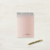 Rose Gold - Schwarz Rosa Silber Glitzer Monogramm Post-it Klebezettel (Auf Schreibtisch)