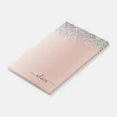 Rose Gold - Schwarz Rosa Silber Glitzer Monogramm Post-it Klebezettel (angewinkelt)