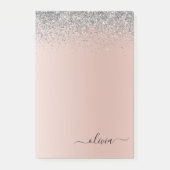 Rose Gold - Schwarz Rosa Silber Glitzer Monogramm Post-it Klebezettel (Vorderseite)