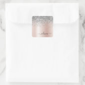 Rose Gold - Schwarz Rosa Silber Glitzer Monogramm Quadratischer Aufkleber (Tasche)