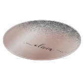 Rose Gold - Schwarz Rosa Silber Glitzer Monogramm Schneidebrett (Ecke)