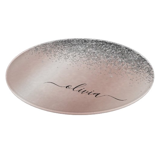 Rose Gold - Schwarz Rosa Silber Glitzer Monogramm Schneidebrett (Ecke)