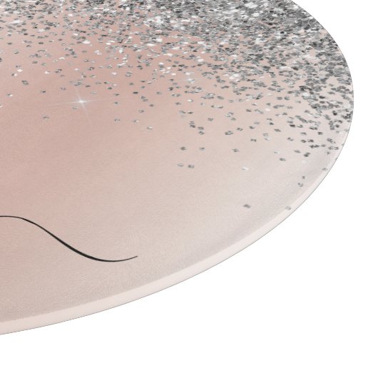 Rose Gold - Schwarz Rosa Silber Glitzer Monogramm Schneidebrett (Ecke)