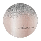 Rose Gold - Schwarz Rosa Silber Glitzer Monogramm Schneidebrett (Vorderseite)