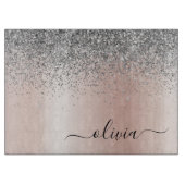 Rose Gold - Schwarz Rosa Silber Glitzer Monogramm Schneidebrett (Vorderseite)
