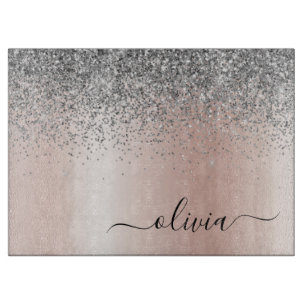 Rose Gold - Schwarz Rosa Silber Glitzer Monogramm Schneidebrett