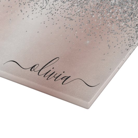 Rose Gold - Schwarz Rosa Silber Glitzer Monogramm Schneidebrett (Ecke)