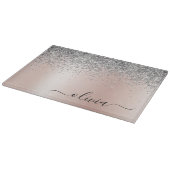 Rose Gold - Schwarz Rosa Silber Glitzer Monogramm Schneidebrett (Ecke)