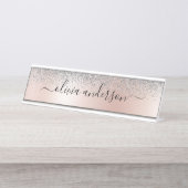 Rose Gold - Schwarz Rosa Silber Glitzer Monogramm Schreibtischnamensplakette (Vorderseite )