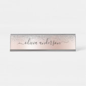Rose Gold - Schwarz Rosa Silber Glitzer Monogramm Schreibtischnamensplakette (Vorderseite )